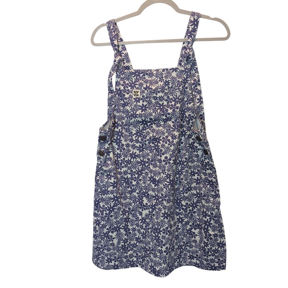 Lucy & Yak Sz 8 Blue Daisy Overall Pinafore Dress Organic Cotton AOP Whimsical